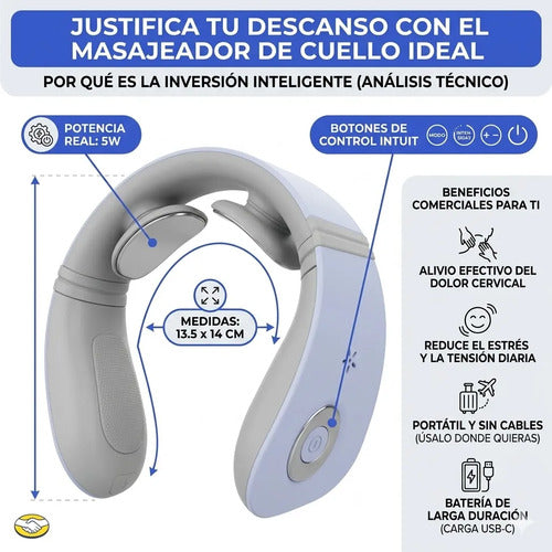 Masajeador Cuello Portatil Ergonomico 3 Niveles Cervical Celeste