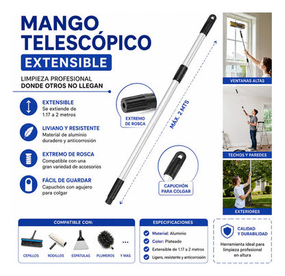 Mango Telescópico Palo Extensible Multiuso Rosca Aluminio 2m