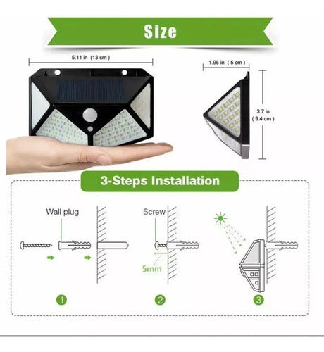 Aplique Reflector Led Panel Solar 100 Leds Sensor Movimiento Veoquiero Negro Blanco Frío