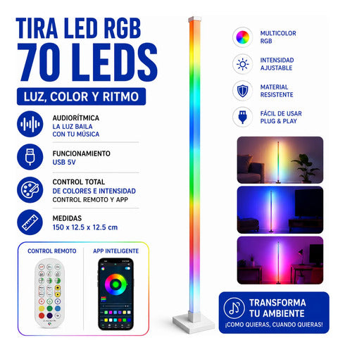 Lámpara Barra Led Rgb Usb Audiorítmica Control Remoto Cinta Multicolor