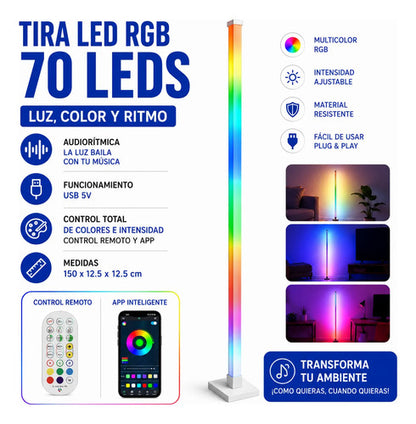 Lámpara Barra Led Rgb Usb Audiorítmica Control Remoto Cinta Multicolor