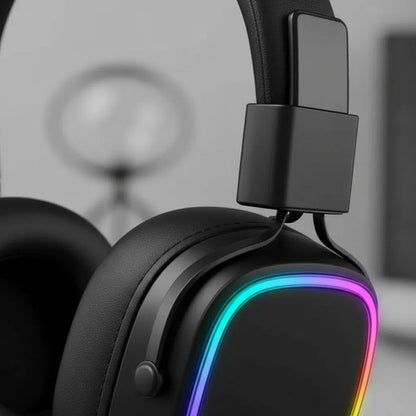 Auriculares 3.5mm Micrófono Rgb Plegables Vincha Ajustable Negro