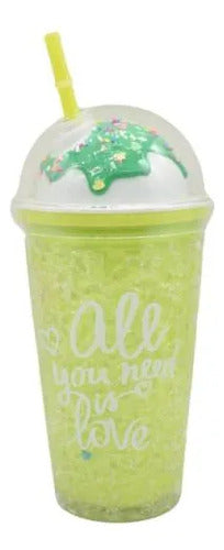 Vaso Acrílico Doble Pared Sorbito 450ml Helado Tapa Verde