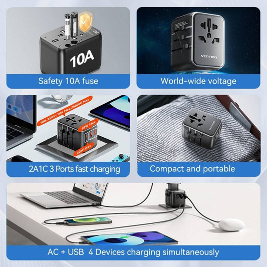 Cargador De Viaje Universal Usb Tipo C + Usb Negro