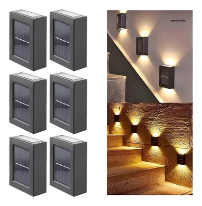 Set X6 Aplique Solar Pared Foco Led Exterior Lampara Spot Negro