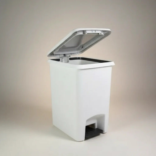 Papelera Cesto Basura Plastico Doble Apertura Pedal Boton Blanco