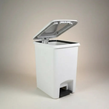 Papelera Cesto Basura Plastico Doble Apertura Pedal Boton Blanco