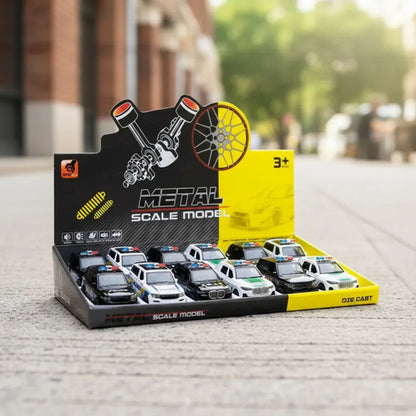 Set X12 Autos Policía En Miniatura Aluminio Puertas Metal Policía