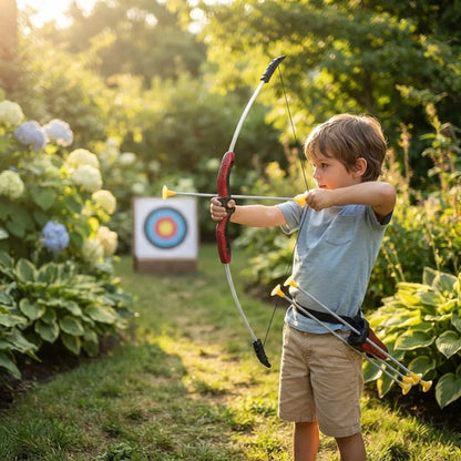 Arco Infantil 55cm Con 3 Flechas Ventosa Juego Puntería Rojo Negro Y Verde Claro