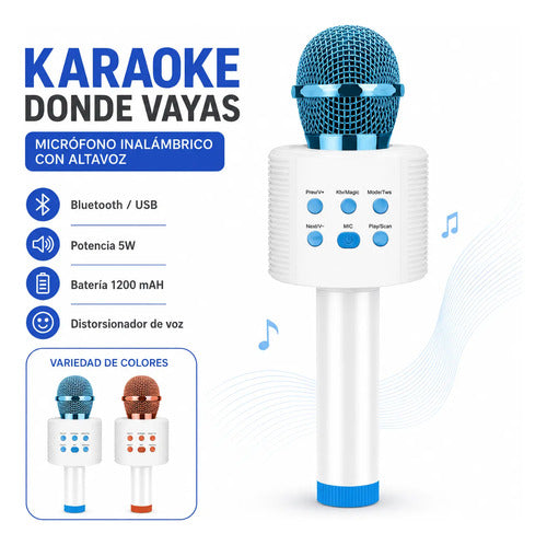 Micrófono Inalámbrico Karaoke Bluetooth Usb Altavoz 5w Aleatorio