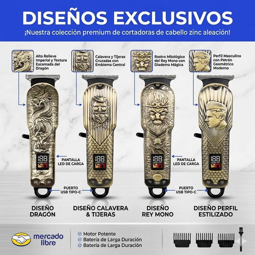 Cortapelo Profesional Vintage Usb 800mah Pantalla Lcd Bronce Envejecido