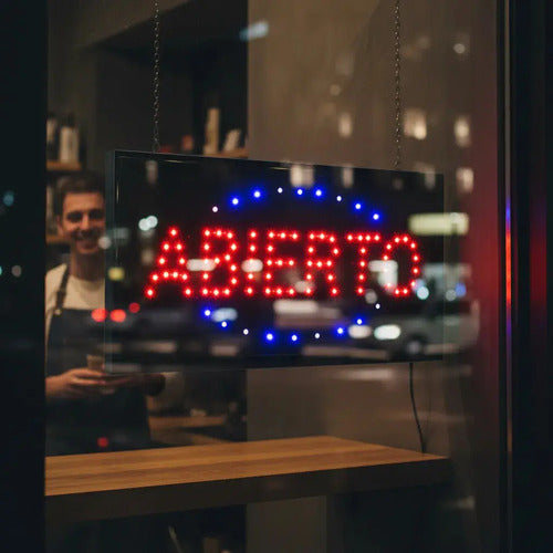 Cartel Led Luminoso Abierto Cartel Abierto Electrico 48x25 Azul Y Rojo