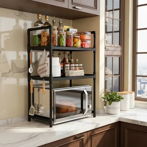 Organizador Rack Negro Cocina 3 Niveles Mesada Estante Microondas Veoquiero