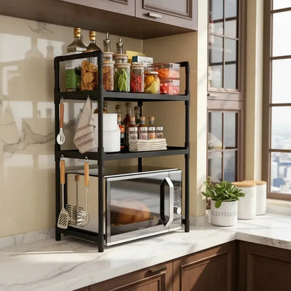 Organizador Rack Negro Cocina 3 Niveles Mesada Estante Microondas Veoquiero