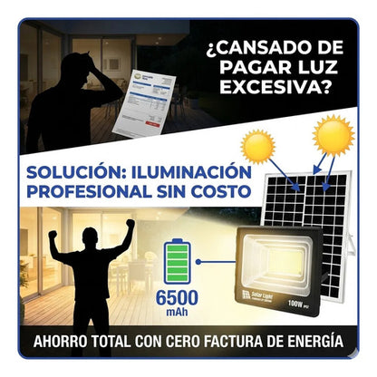 X2 Foco Solar Led Reflector Exterior 100w Con Control Remoto Negro Blanco Frío