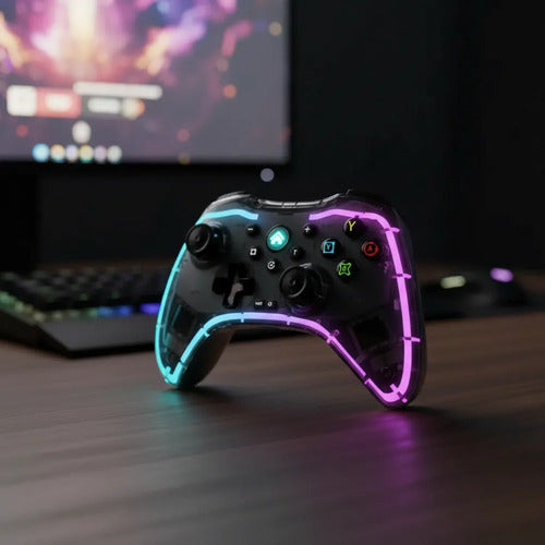 Joystick Inalambrico Compatible Con Consolas Pc Android Rgb Cristal Transparente