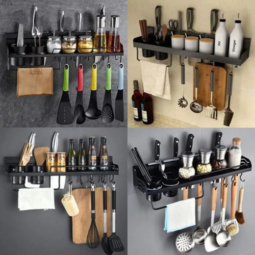 Organizador Cubiertos Cocina De Pared Estante Especiero Negro