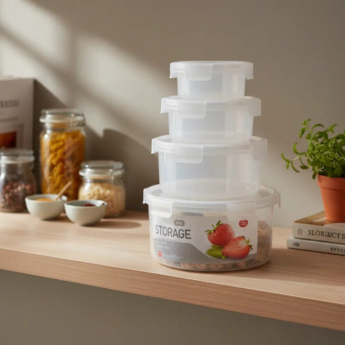 Set Recipientes Hermeticos Redondos X4 Plasticos Blanco