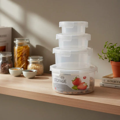 Set Recipientes Hermeticos Redondos X4 Plasticos Blanco