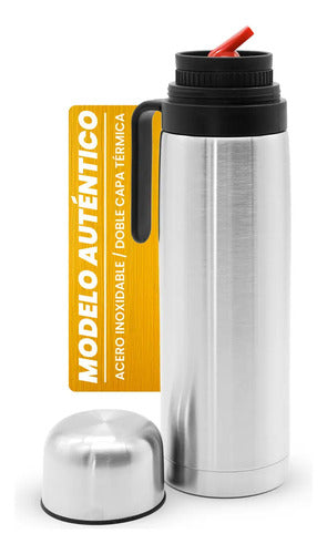 Termo Media Manija 1 L Acero Inoxidable Pico Cebador Plateado