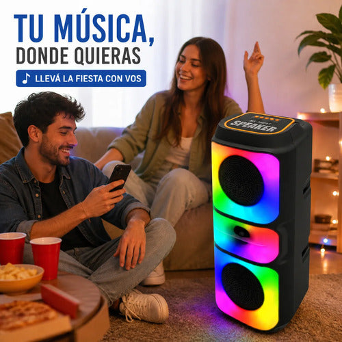 Parlante Bluetooth Portátil 2x4 Rgb Tws Usb Tf Fm Aux Negro