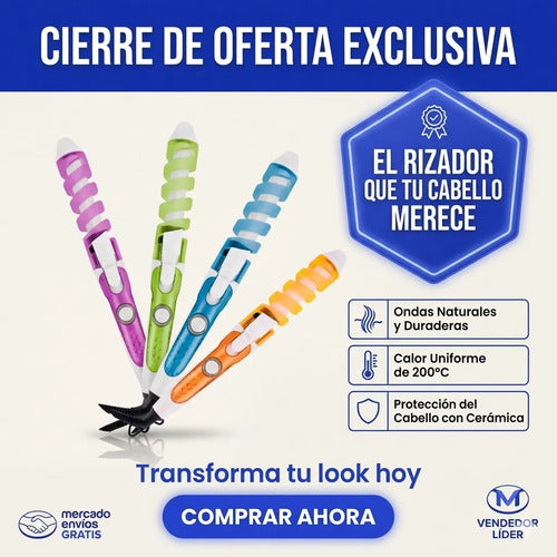 Rizador Buclera Espiral Cable 360 220v Temperatura Regulable 4 Colores Segun Stock