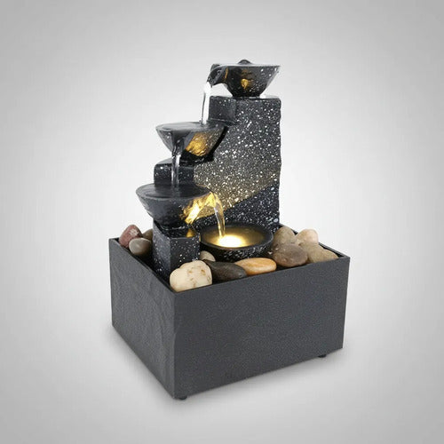 Fuente Agua Decorativa Zen Led Cascada Usb Interior 17x11x9 Negro