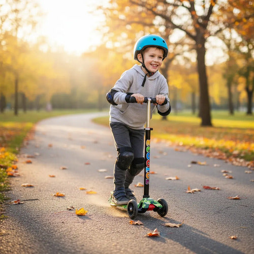 Tripatín Scooter Infantil Luces Ruedas Altura Regulable 50kg Verde