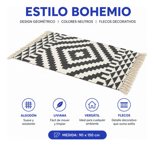 Alfombra Bohemia Geométrica Algodón Flecos 90x150cm 150 M 90 M Aleatorio
