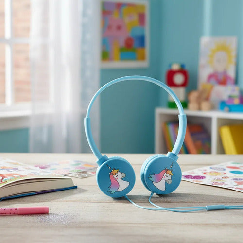 Auriculares Infantil Unicornio Niños Cable Vincha Ajustable Azul
