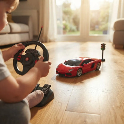 Auto Rc Volante Pedalera Escala 1:16 Semáforo Luz Sonido Rojo