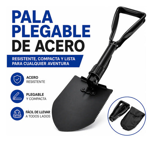 Pala Plegable Acero Camping Jardin Funda Militar Camping 58c Negro
