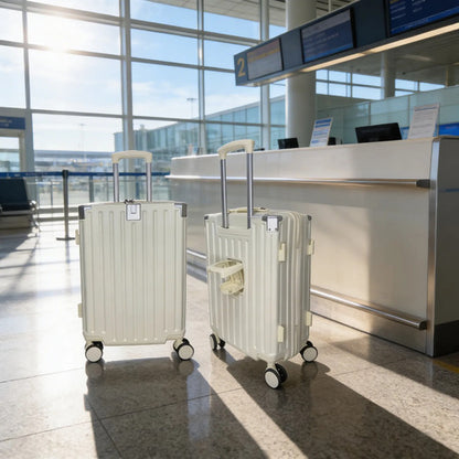 Valija Viaje Rigida 4 Ruedas Colores Puerto Usb 24 Pulgadas Blanco Rayas
