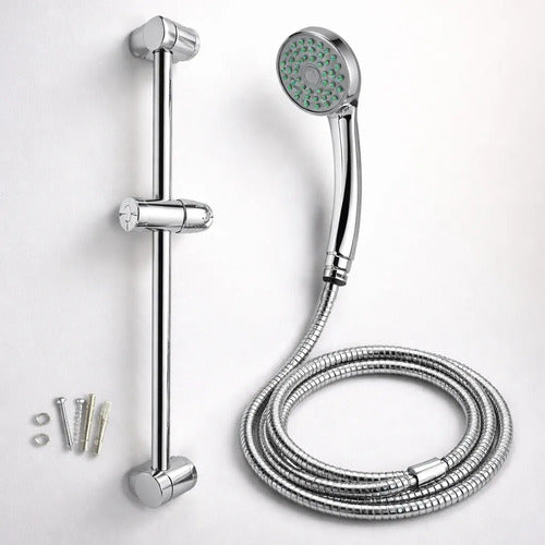 Set Ducha Baño Manual Soporte Ajustable Manguera Flexible Plateado Cromado