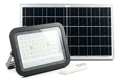 Foco Solar Led 100w Reflector Exterior Con Control Remoto Negro Blanco Frío