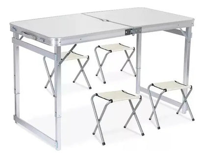 Mesa Plegable Con Asientos Exterior Acero Plastico Camping Blanco