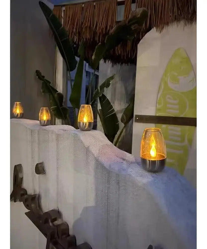 Pack X3 Lampara Solar Led Vela Decorativa Foco Jardin