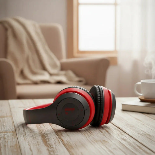 Auricular Bluetooth Tf Aux 3.5 Micrófono Vincha Ajustable Rojo