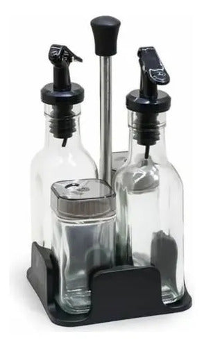 Set Condimentero Soporte Pack 4 Piezas Vidrio Soporte Cocina Blanco