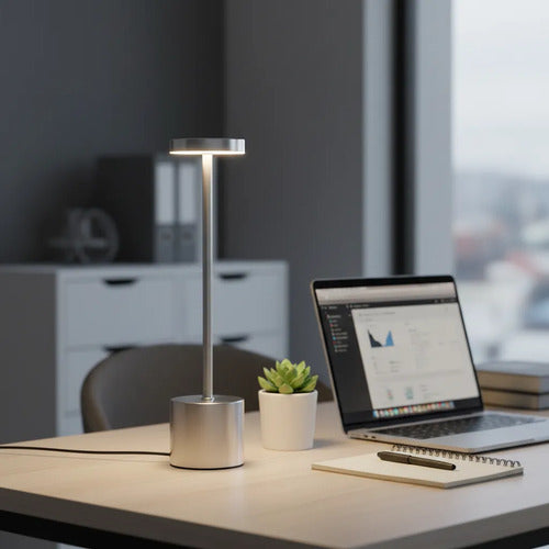Lampara Luz Gold Led Velador Usb Touch Recargable Tactil Plateado Blanco