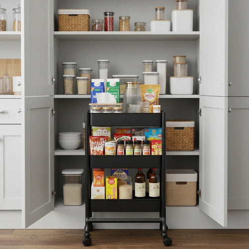 Carrito Organizador Auxiliar Ruedas 360 73x36x23cm 3 Estante Negro