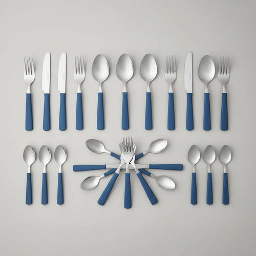 Juego/set De Cubiertos New Kolor X24 Mango Plastico Mesa Azul