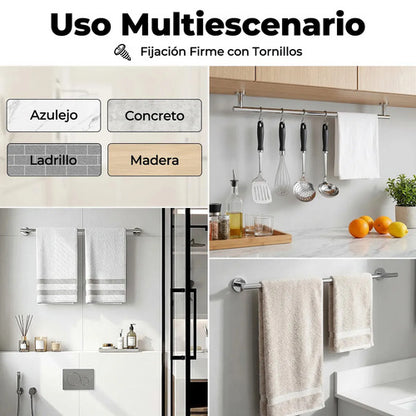Toallero De Barra Acero Inoxidable Cromo 61cm Soporte Para 2 Toallas Organizador Baño Y Cocina De Pared Diseño Minimalista Gris