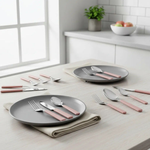 Set Juego De Cubiertos Acero Inoxidable Pack X16 Piezas Rosa