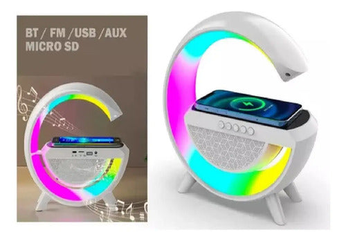 Parlante Bluetooth Cargador Inalámbrico Reloj Luz Led Usb Tf Blanco