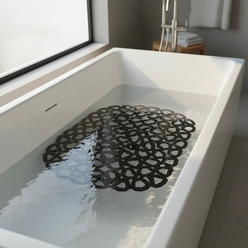 Alfombra Goma Antideslizante Baño Ventosas Diseño 34x64cm Negro