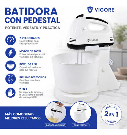 Batidora Mano Pie Pedestal Bowl 2.5l 7 Velocidades 260w Blanco 50/60hz