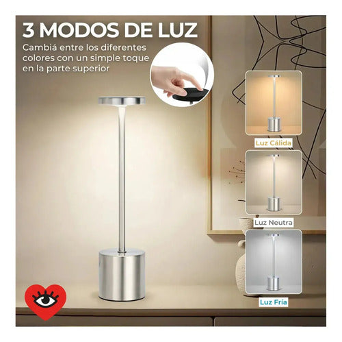 Lampara Luz Gold Led Velador Usb Touch Recargable Tactil Angosta Dorada Veoquiero Dorado Blanco