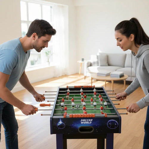 Futbolito Mesa 81x43x78cm Barras Metálicas Mdf Marcador Azul