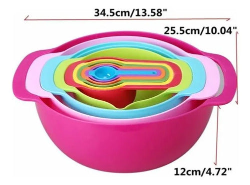 Set Bowl Colador Cucharas Medidoras Plastico Cocina Pack X10 Aleatorio